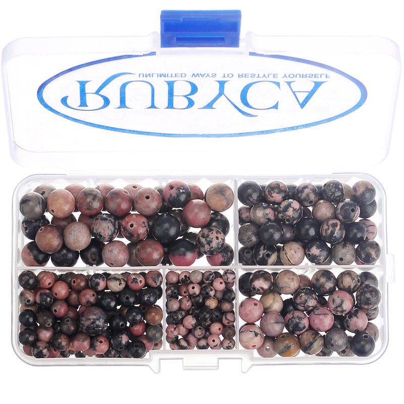 RUBYCA Natural Rhodonite Gemstone Round Loose Bead Organizer Plastic Box Jewelry Making Mix Sizes - Image 1